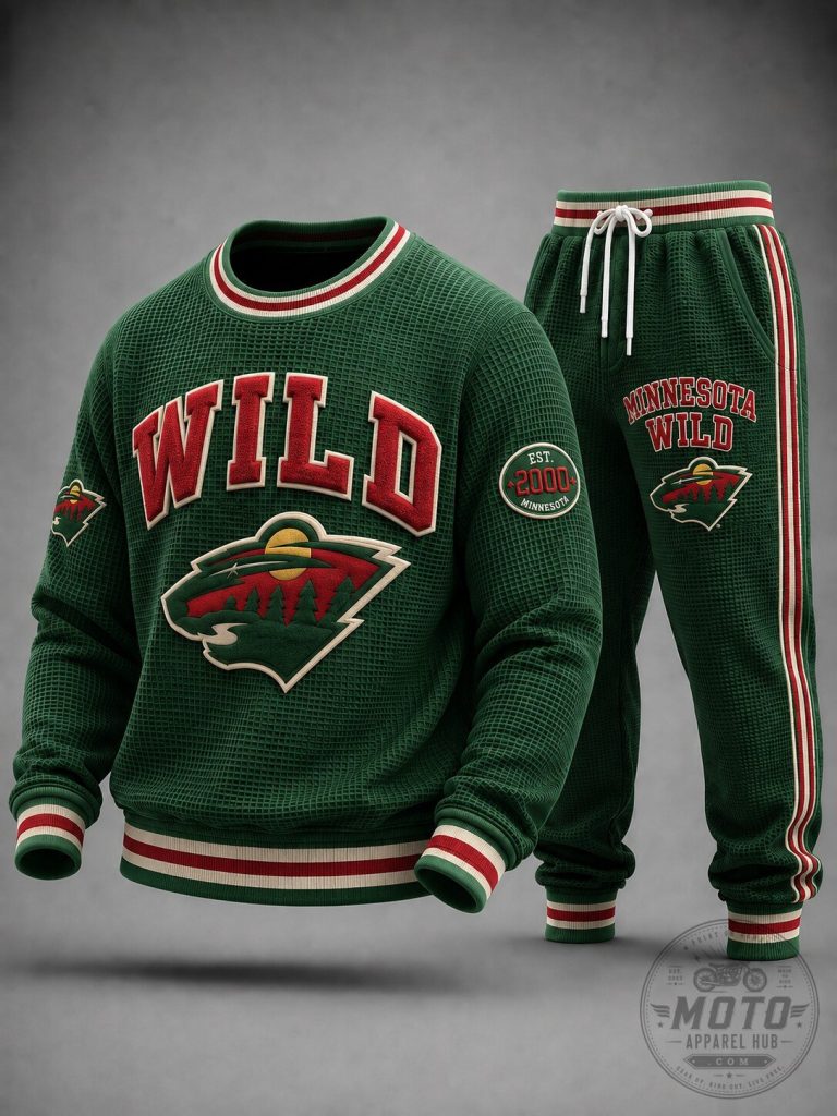 Minnesota Wild NHL Hockey Team Green Waffle Knit Sweatshirt and Jogger Set