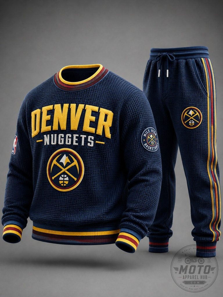 Denver Nuggets NBA Basketball Team Logo Waffle Knit Sweatshirt and Jogger Pants Set