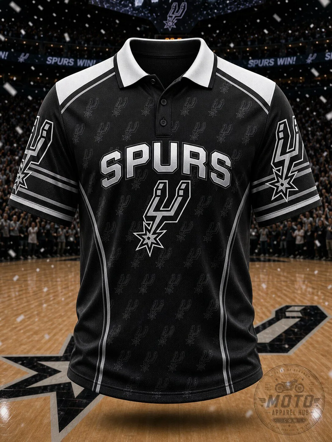 Spurs Basketball Team Black Short Sleeve Polo Shirt for Men