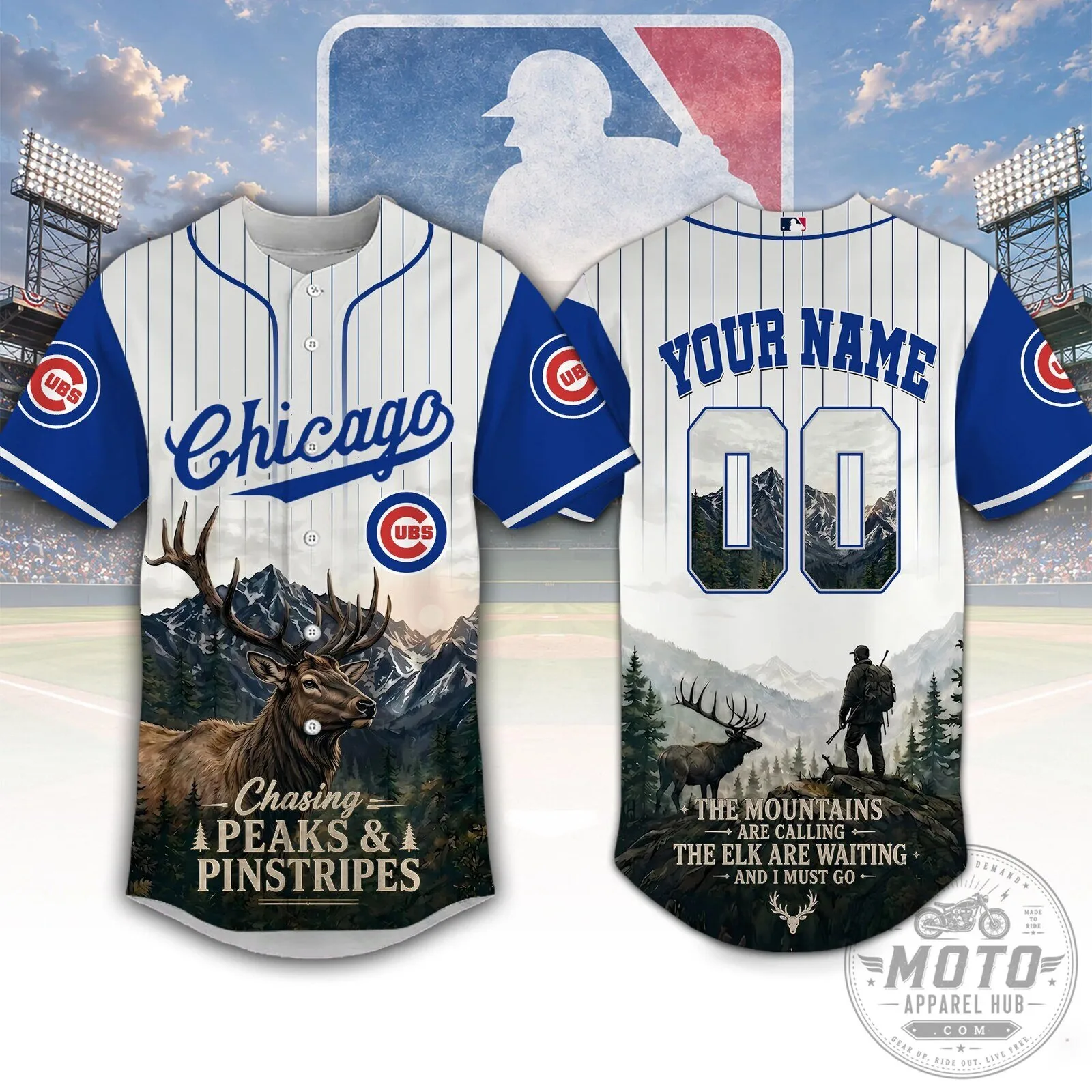 Chicago Cubs Baseball Hunting Personalized Pinstripe Baseball Jersey