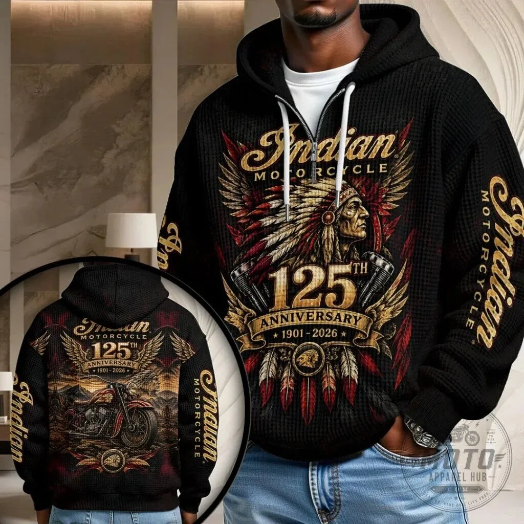 Indian Motorcycle 125th Anniversary 1901-2026 Black Full Zip Hoodie