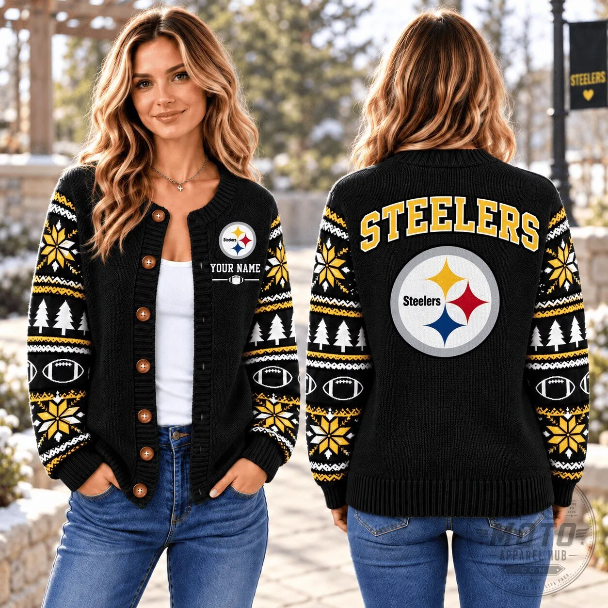Pittsburgh Steelers Ugly Christmas Sweater Cardigan for Women