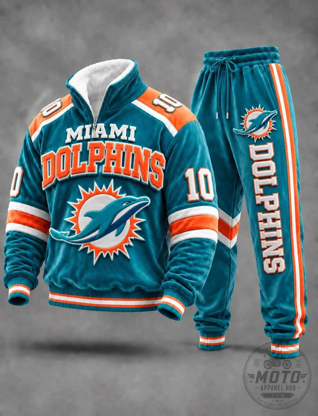 Miami Dolphins Football Team Quarter-Zip Pullover Sweatshirt and Jogger Pants Set
