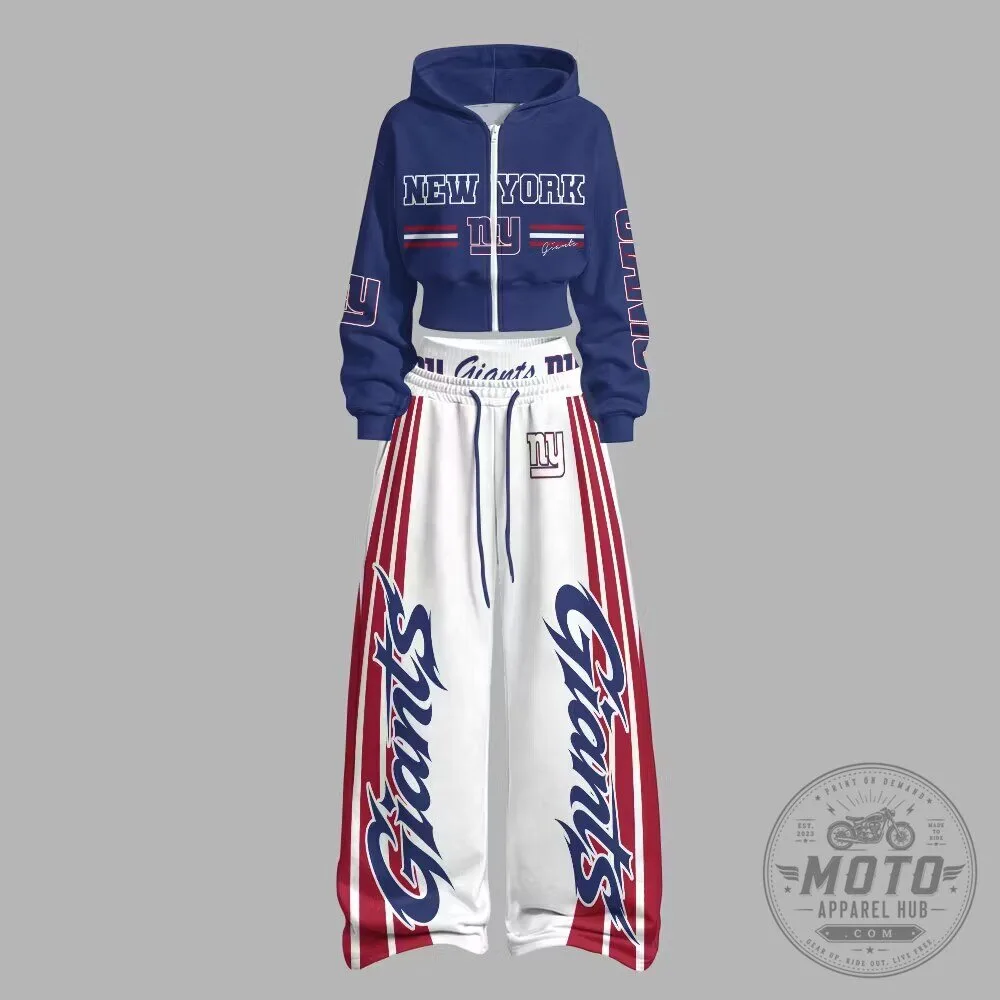 New York Giants Cropped Hoodie and Wide Leg Pants Set