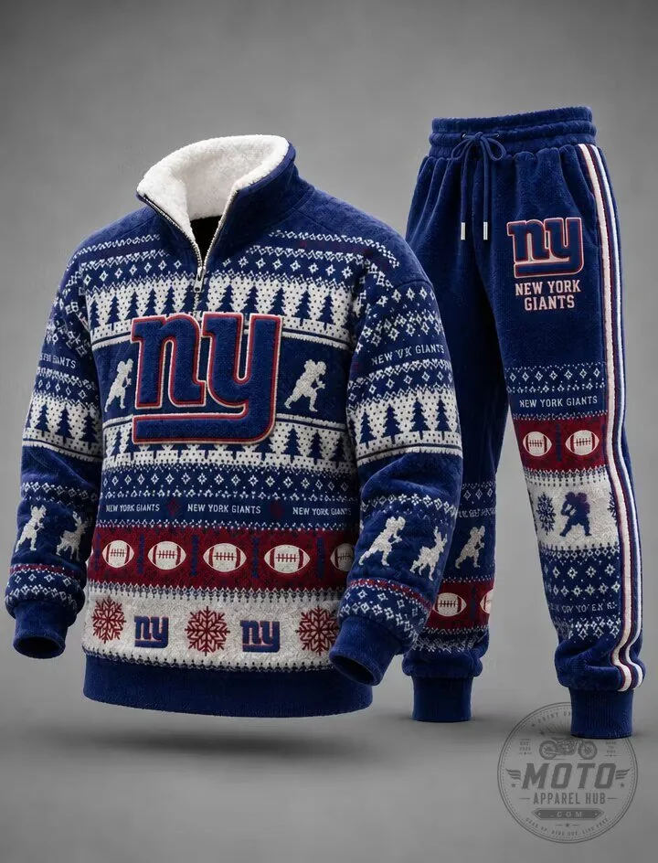 New York Giants Ugly Christmas Sweater Quarter-Zip Pullover and Jogger Pants Set