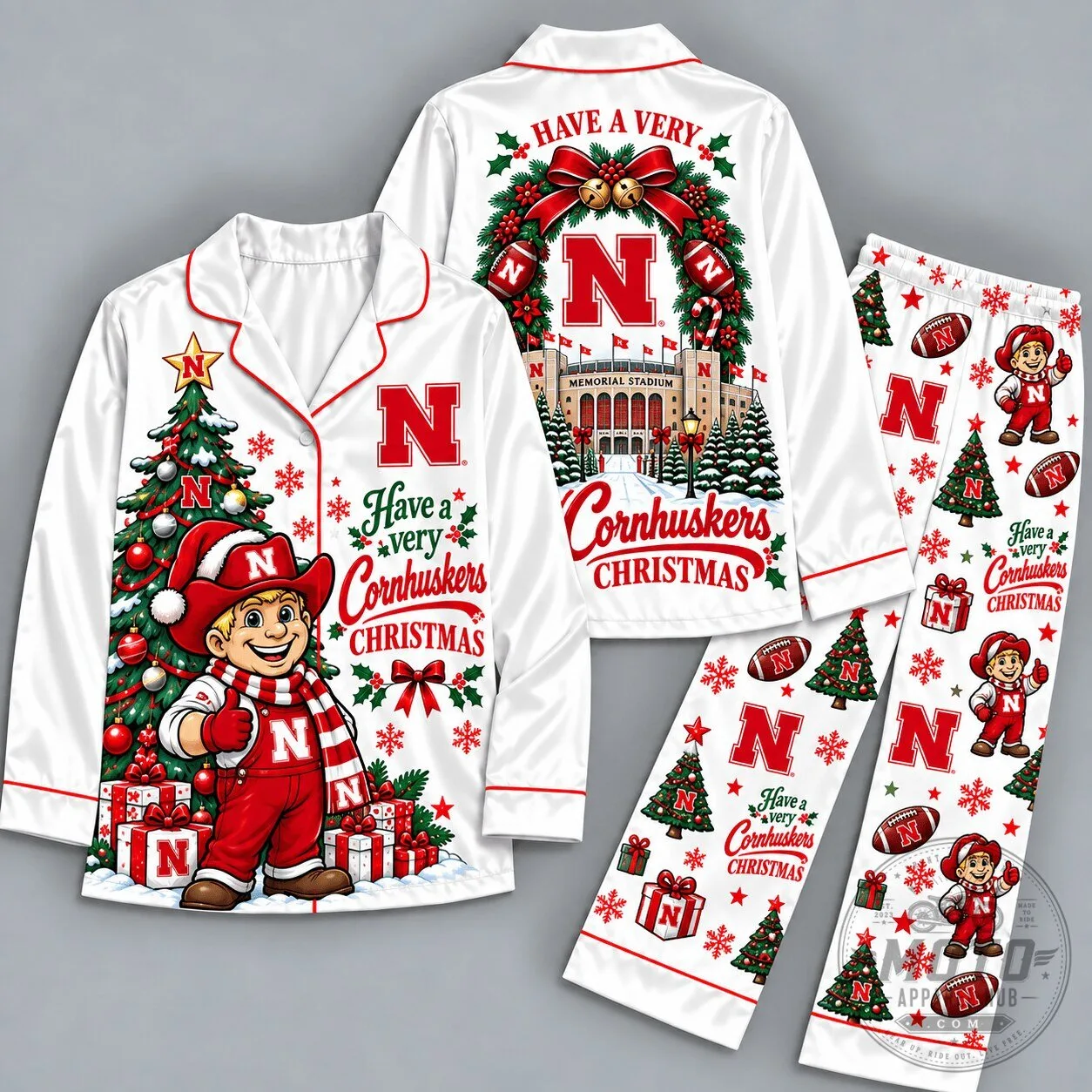 Nebraska Cornhuskers Mascot Christmas Holiday Pajamas Set