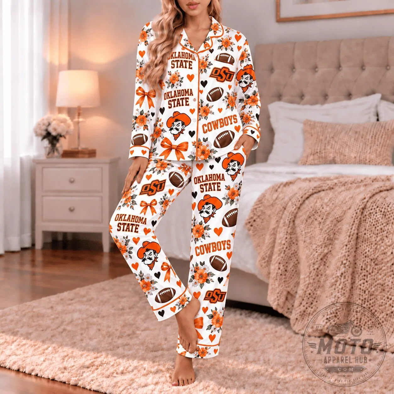 Oklahoma State Cowboys Floral Pattern Women's Pajamas Set