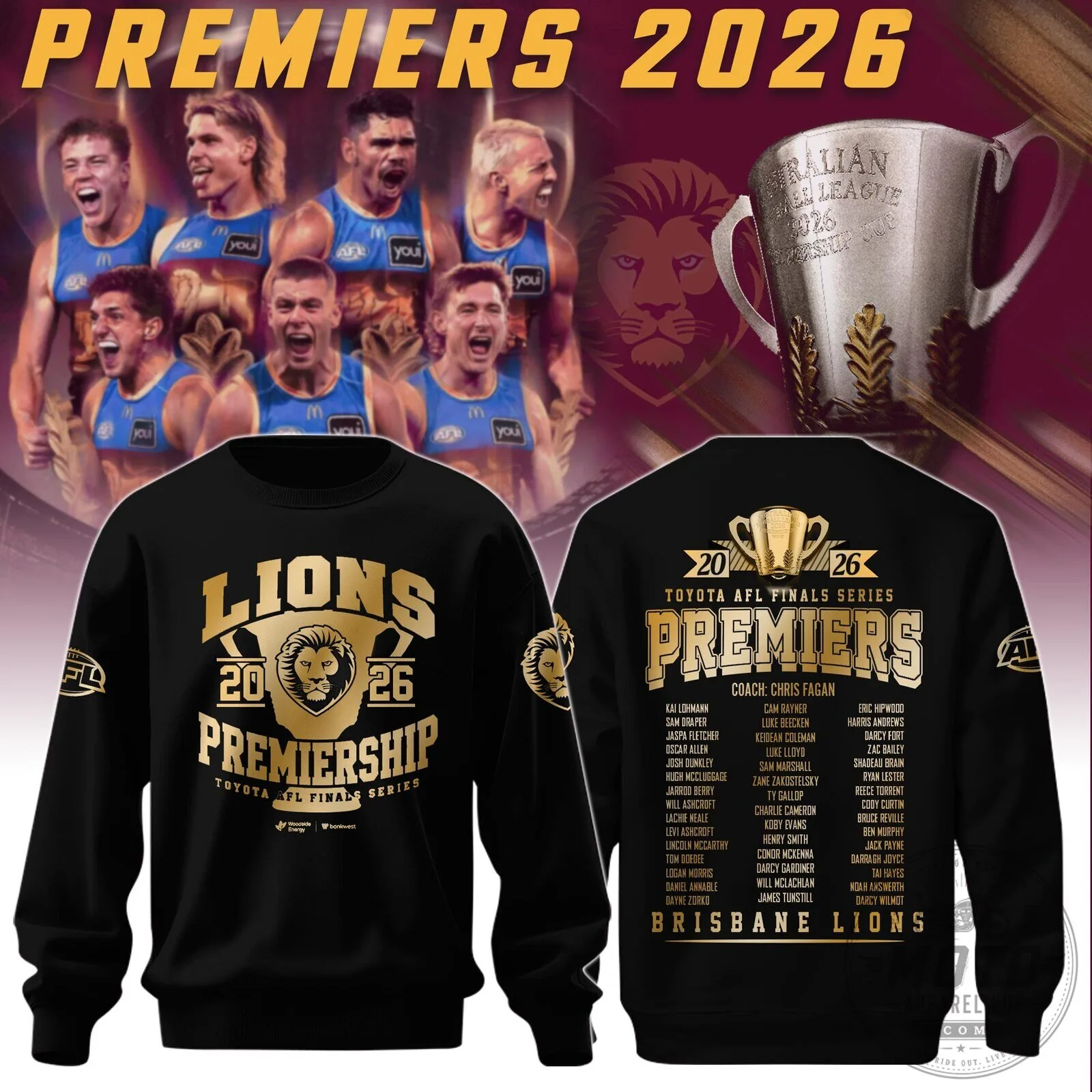 Brisbane Lions AFL Premiers 2026 Gold Championship Sweatshirt