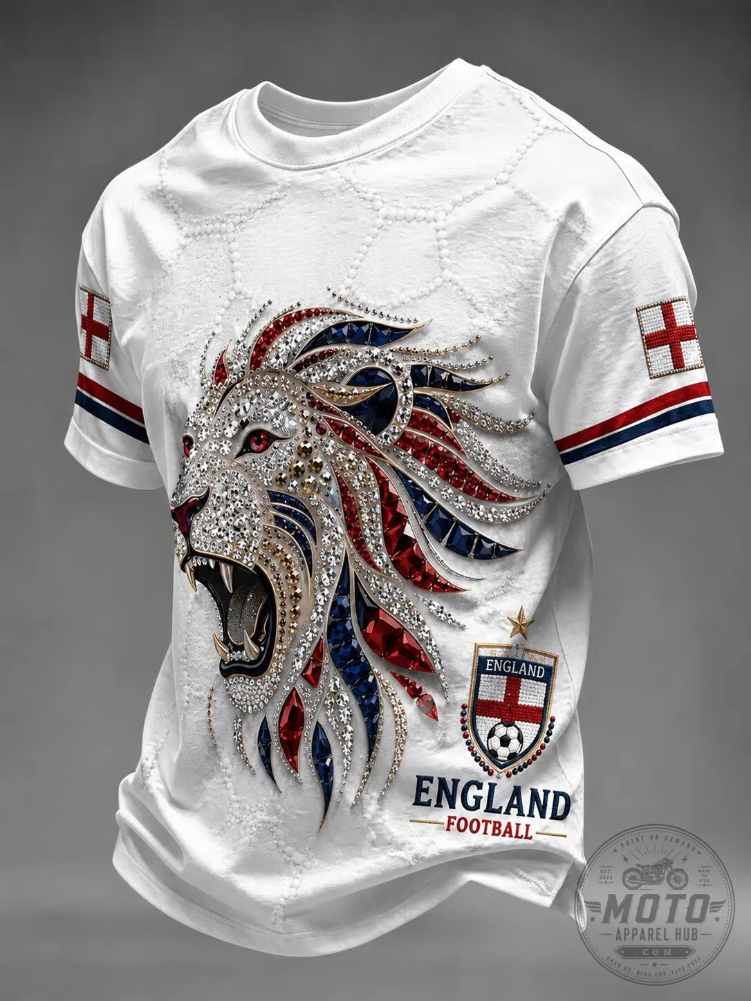 England Football Lion Head Graphic Print Short Sleeve T-Shirt