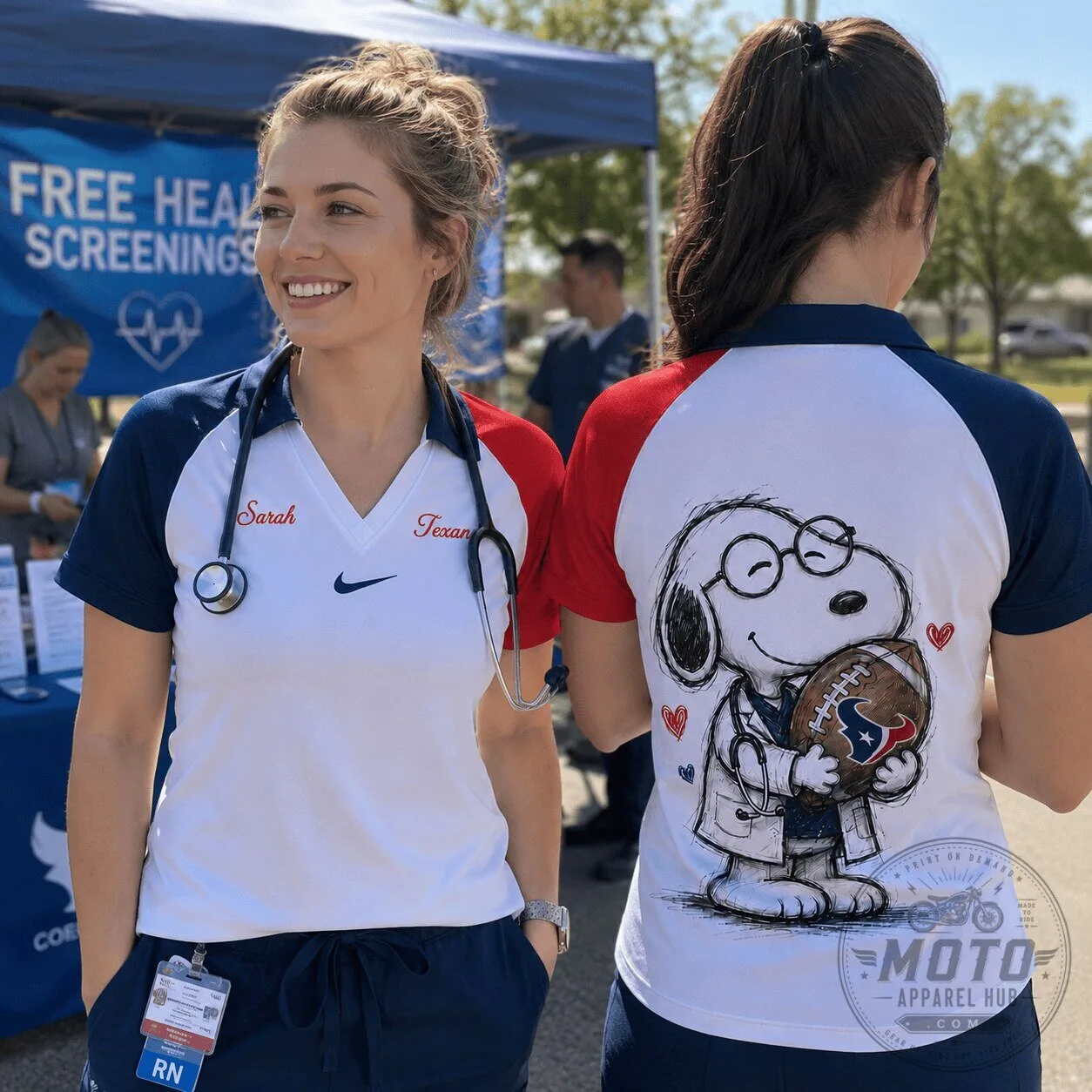 Houston Texans Football Snoopy Nurse Women's V-Neck Polo Shirt