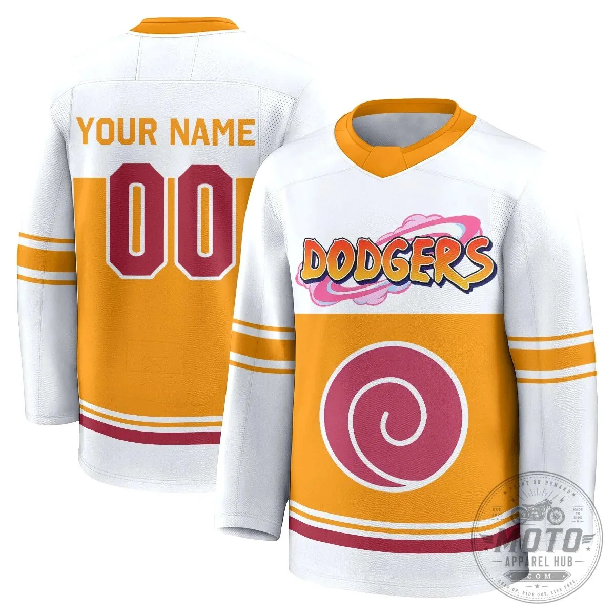 Los Angeles Dodgers Naruto Edition Custom White and Orange Hockey Jersey