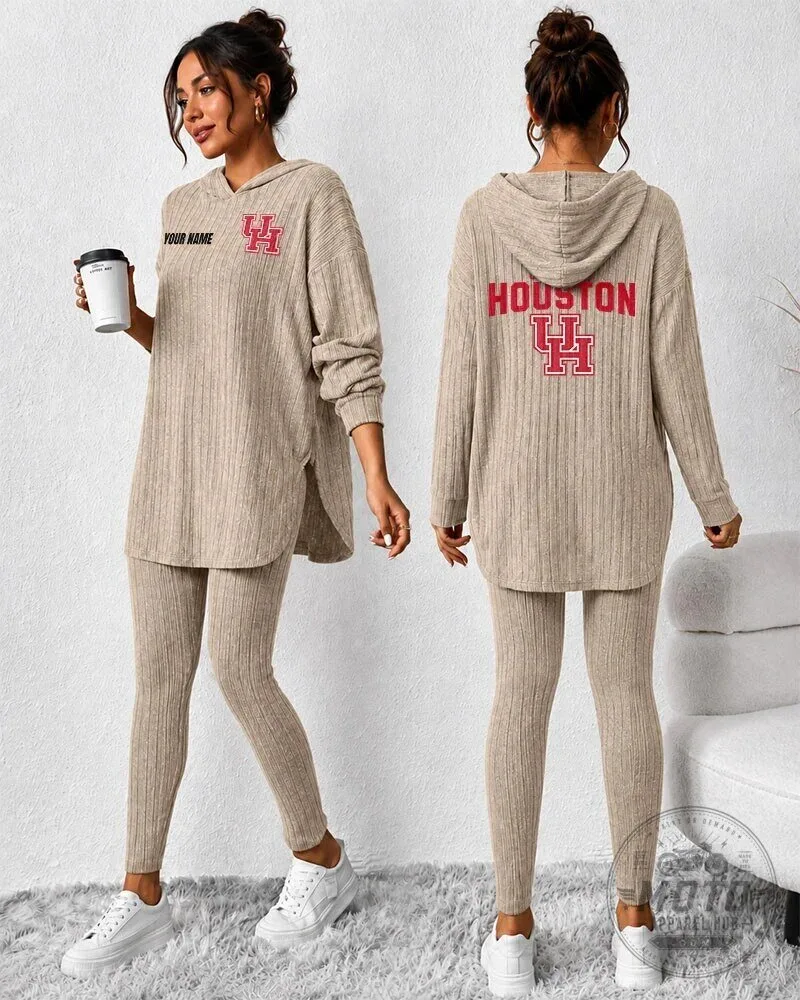 Houston Cougars Women's Personalized Ribbed Knit Hoodie and Leggings Set