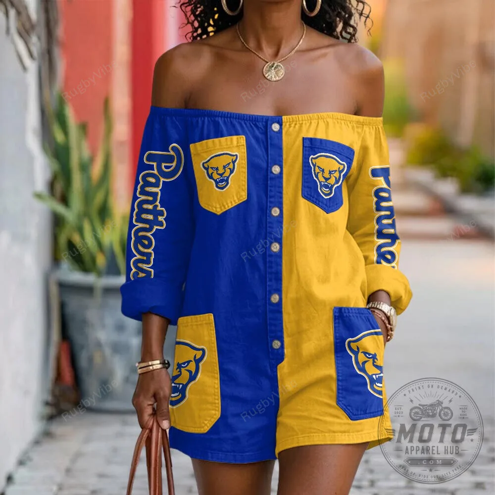 Pittsburgh Panthers Off-Shoulder Denim Romper