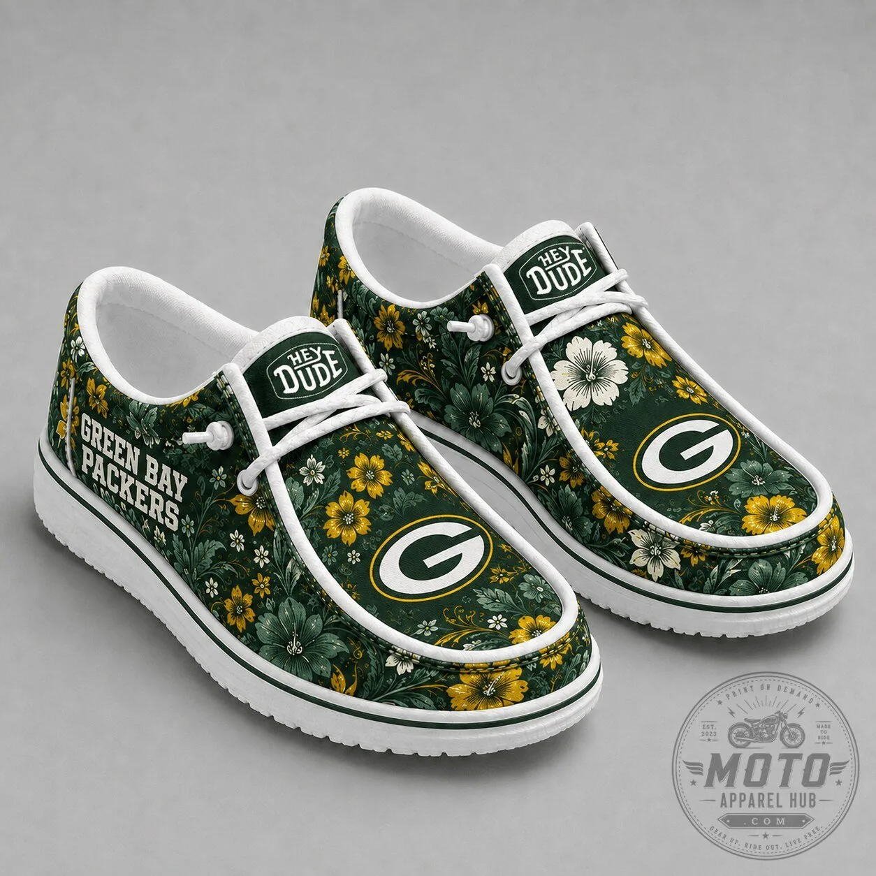 Green Bay Packers Floral Pattern Loafer Shoes