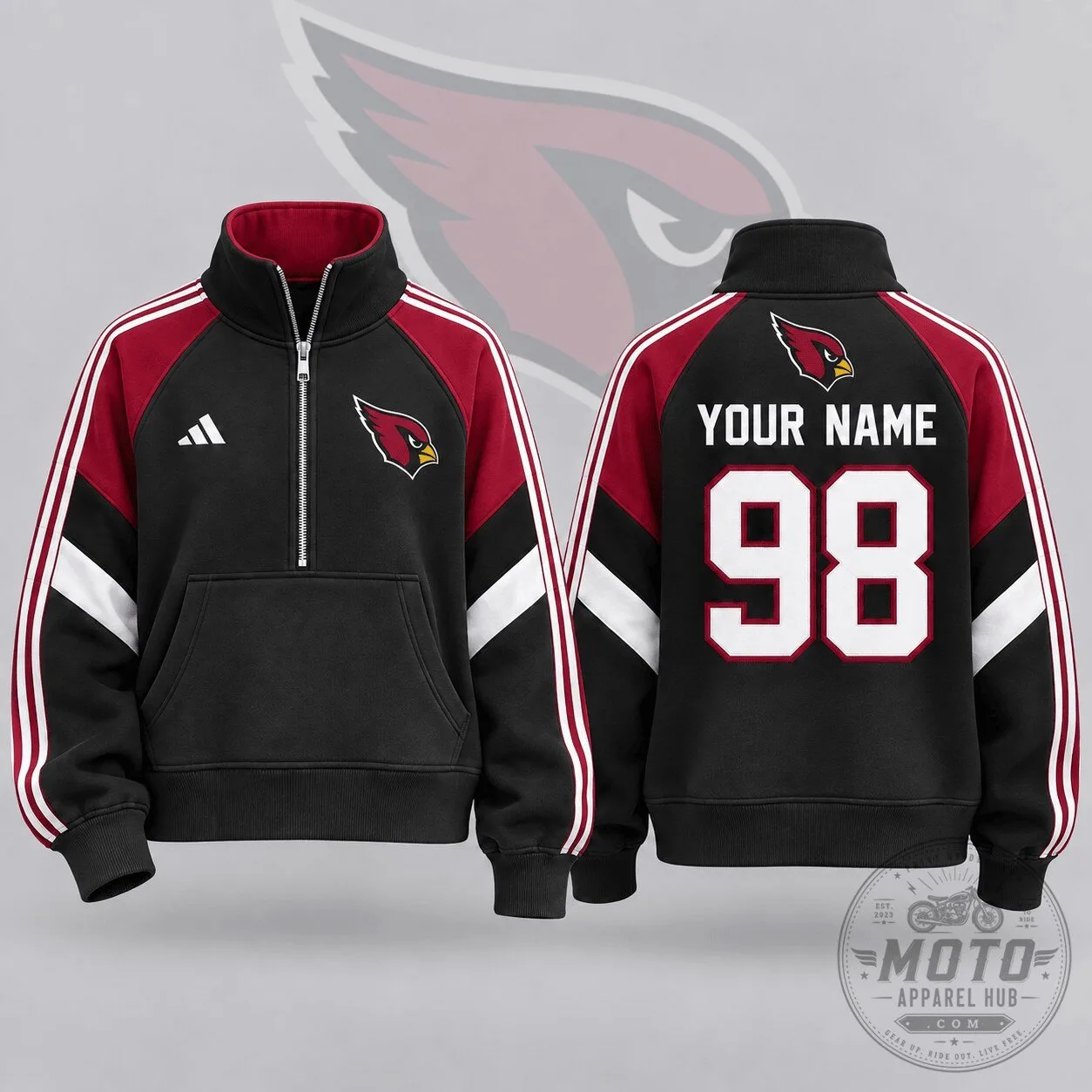 Arizona Cardinals NFL Football Team Custom Name Number Half Zip Pullover Sweatshirt