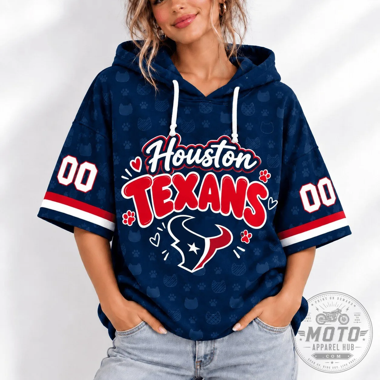 Houston Texans Football Team Short Sleeve Hoodie for Women