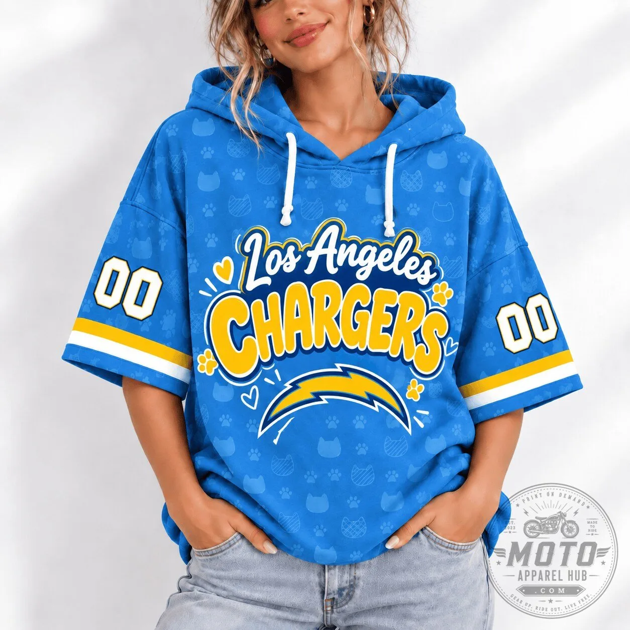 Los Angeles Chargers Football Team Short Sleeve Hoodie