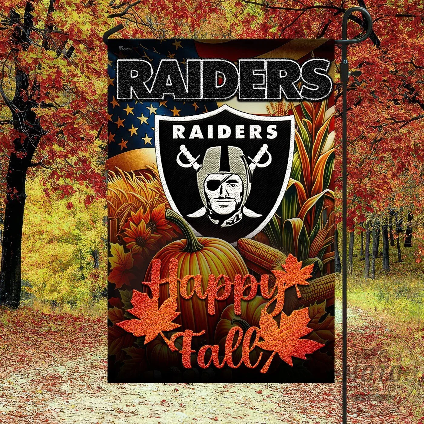 Las Vegas Raiders National Football League Happy Fall Autumn Garden Flag