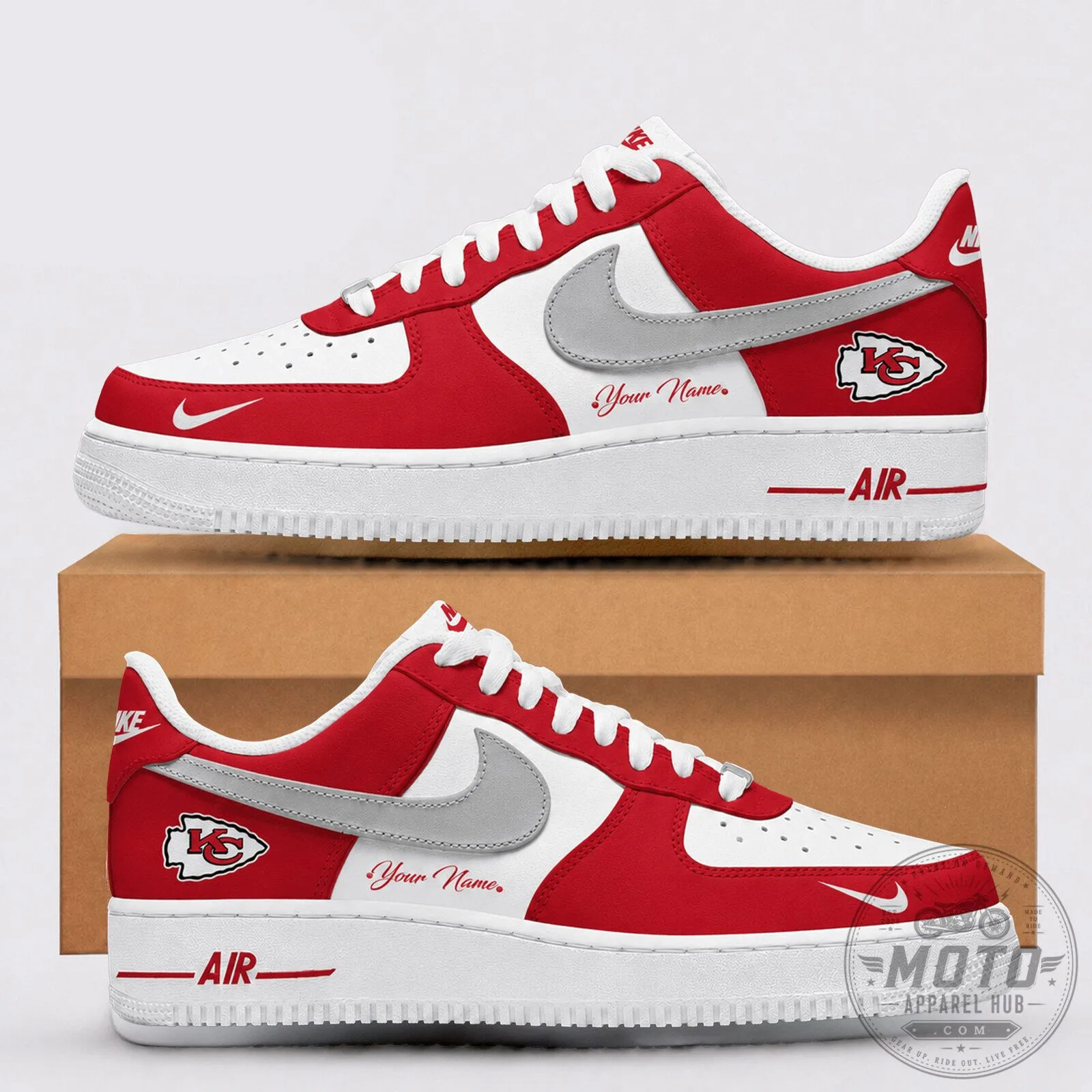 Kansas City Chiefs Custom Name Red and White Nike Air Force 1 Shoes