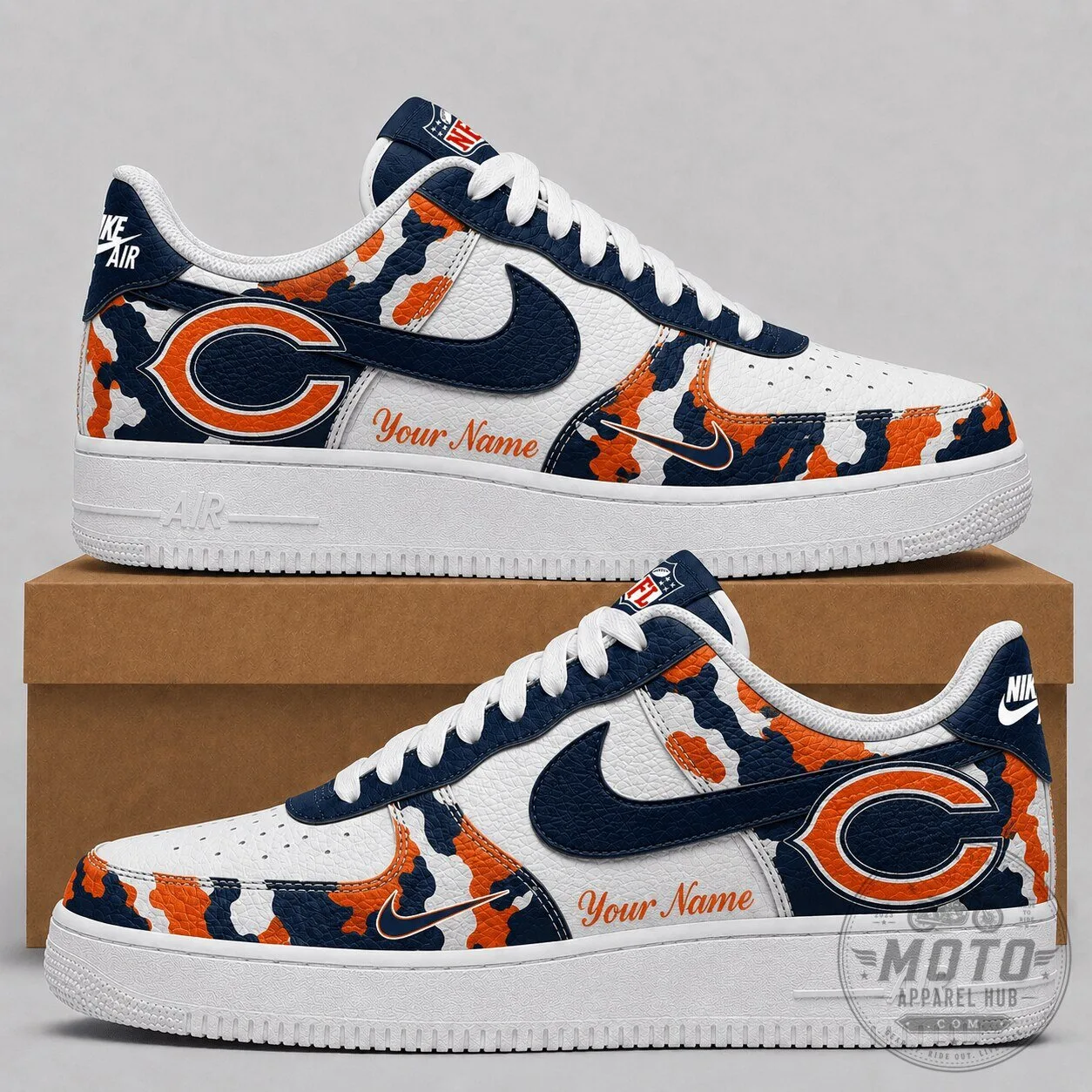 Chicago Bears NFL Team Camouflage Pattern Custom Name Low Top Shoes