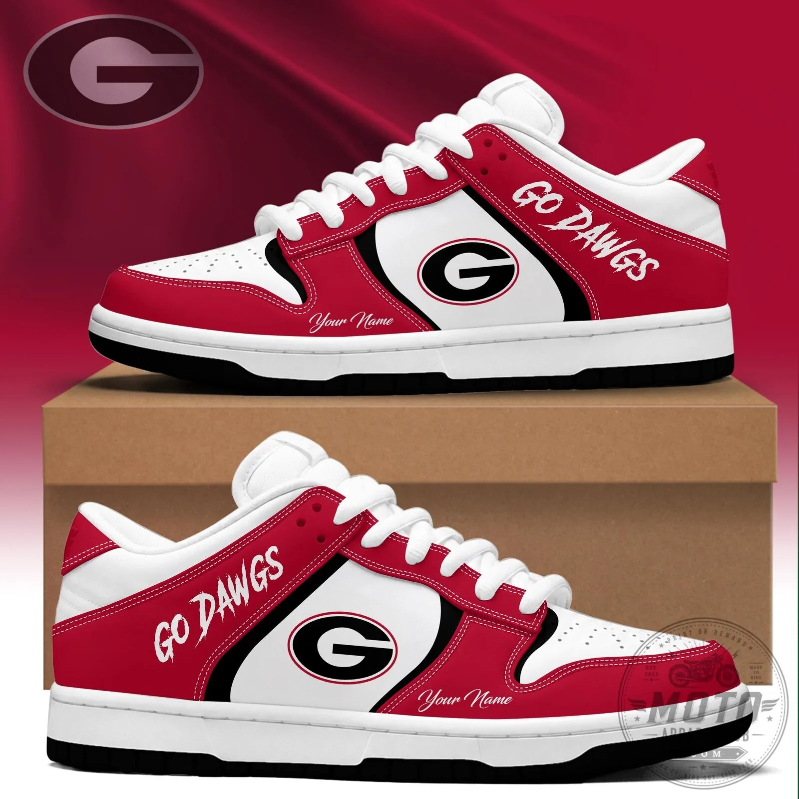 Georgia Bulldogs NCAA Custom Name Go Dawgs Red and White Sneakers