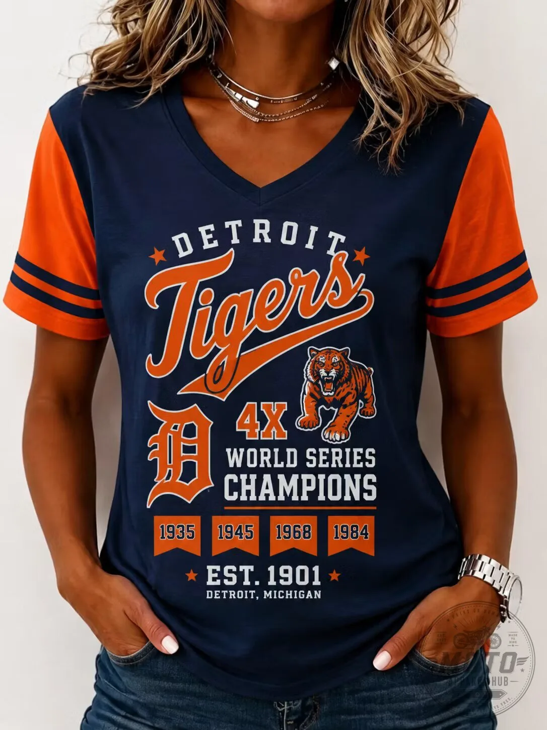 Detroit Tigers Shirt Vintage World Series Champions V-Neck T-Shirt