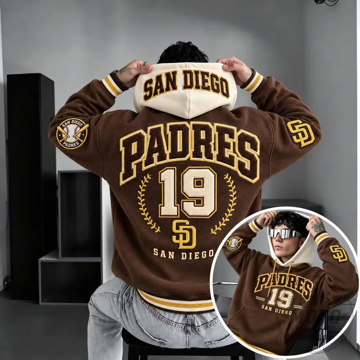 San Diego Padres Baseball Team Logo Brown and Cream Varsity Hoodie