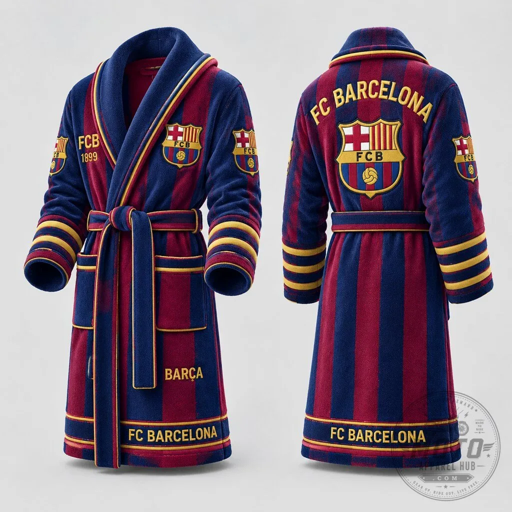 FC Barcelona Football Club Striped Plush Robe