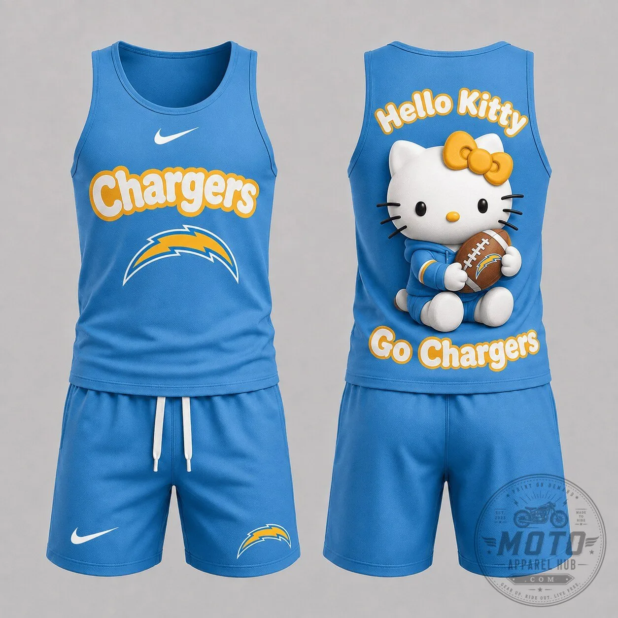 Hello Kitty Tank Top and Shorts Set featuring Los Angeles Chargers Football Design