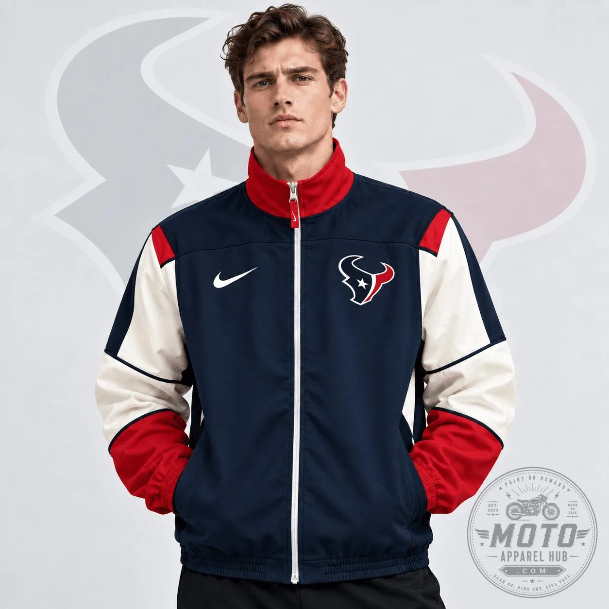 Houston Texans NFL Team Crest Retro Color Block Full Zip Windbreaker Jacket