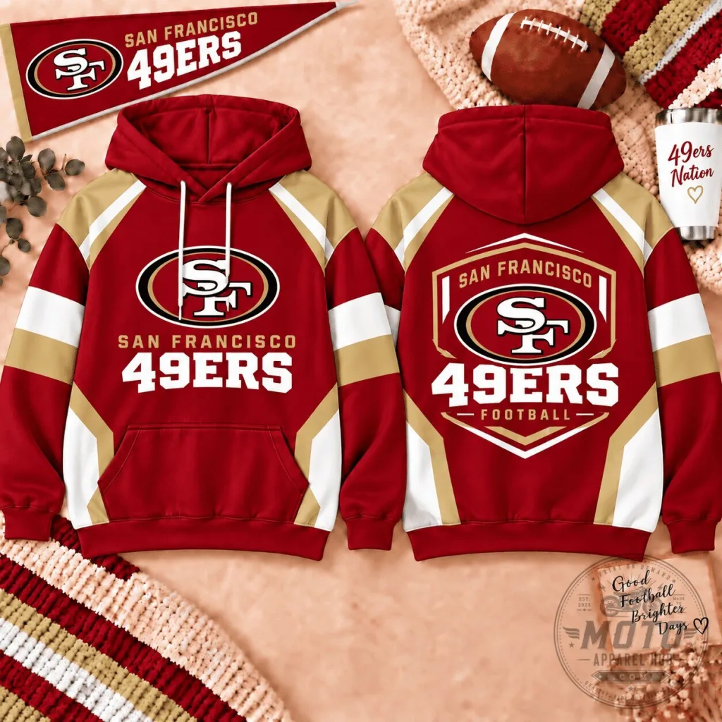 San Francisco 49ers Football Team Shield Color Block Hoodie San Francisco 49ers Football Team Shield Color Block Hoodie