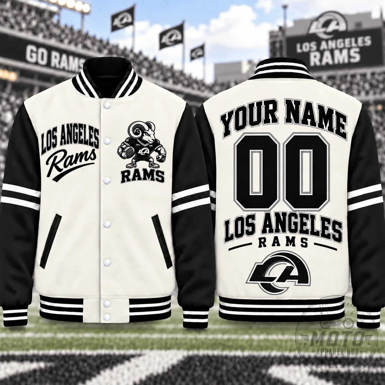 Personalized Varsity Jacket with Name and Number for Los Angeles Rams Fans