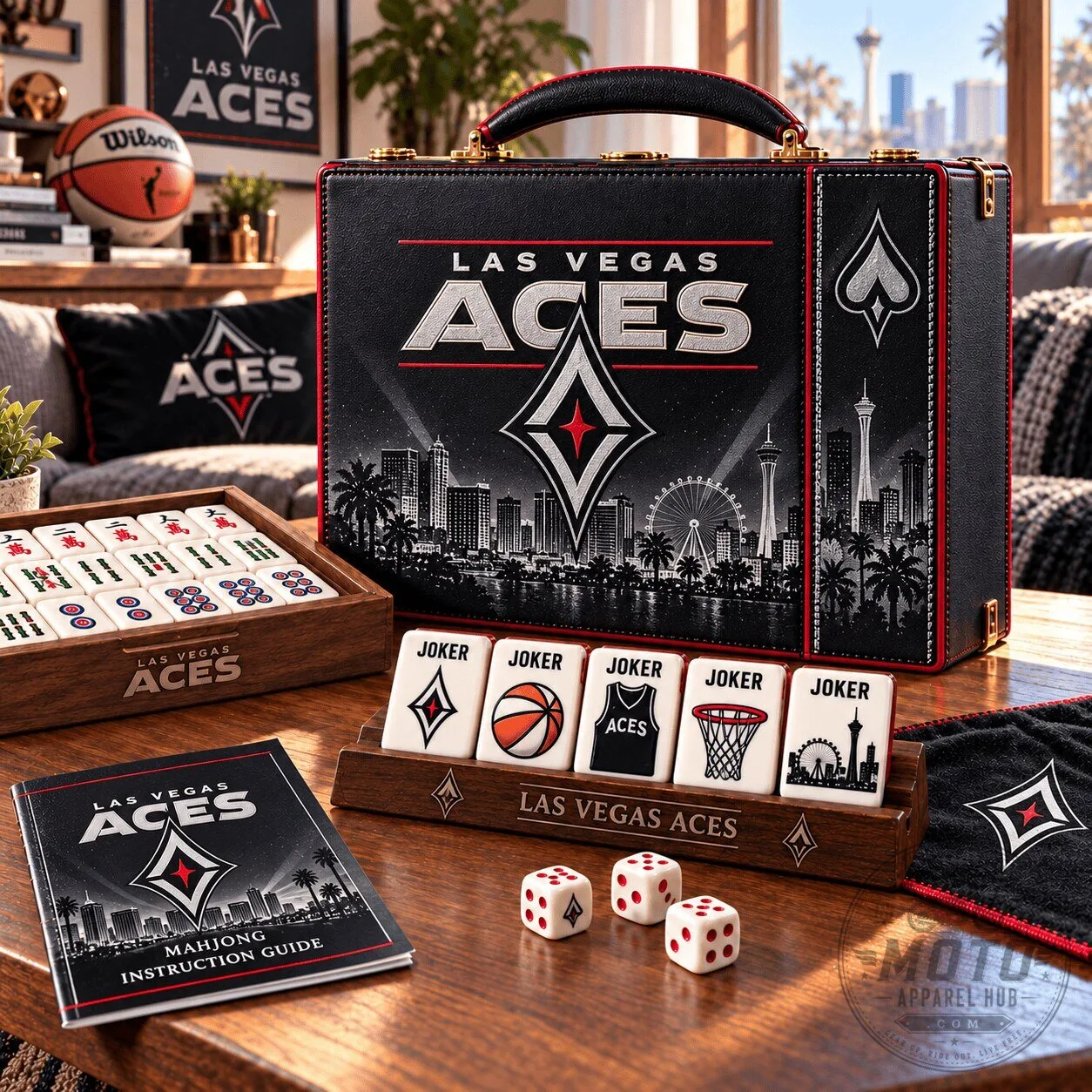 Las Vegas Aces Premium Mahjong Set with Instruction Guide and Dice