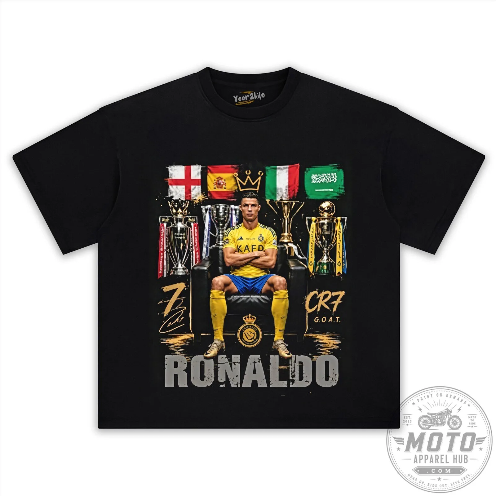 Cristiano Ronaldo GOAT Football Legend Black Graphic T-Shirt