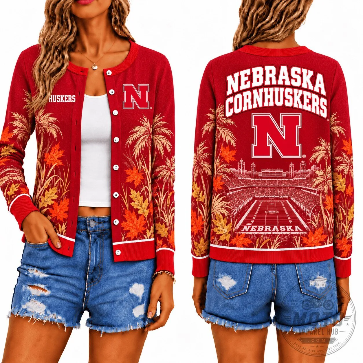 Nebraska Cornhuskers Fall Season Stadium Design Cardigan Jacket