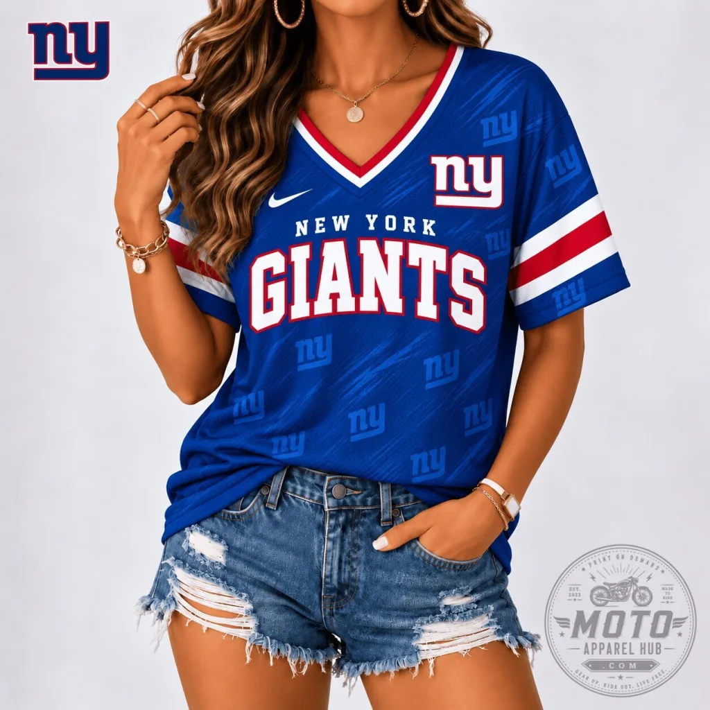 New York Giants NFL Football Team Spirit V-Neck T-Shirt for Women New York Giants NFL Football Team Spirit V-Neck T-Shirt for Women