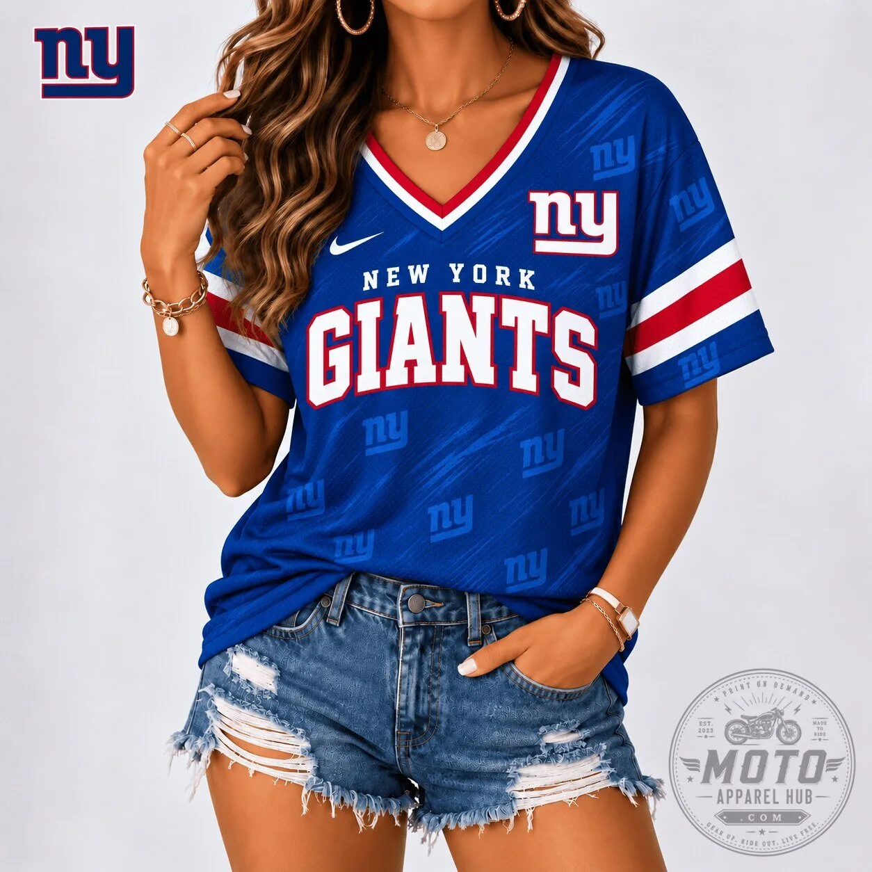 New York Giants NFL Football Team Spirit V-Neck T-Shirt for Women