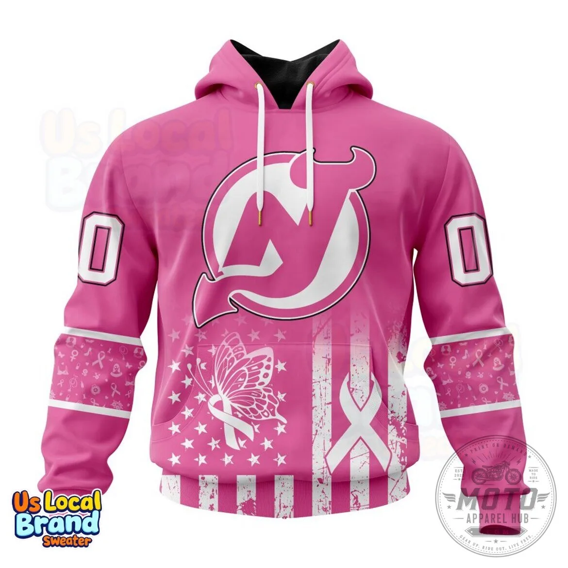 New Jersey Devils Personalized Breast Cancer Awareness Hoodie