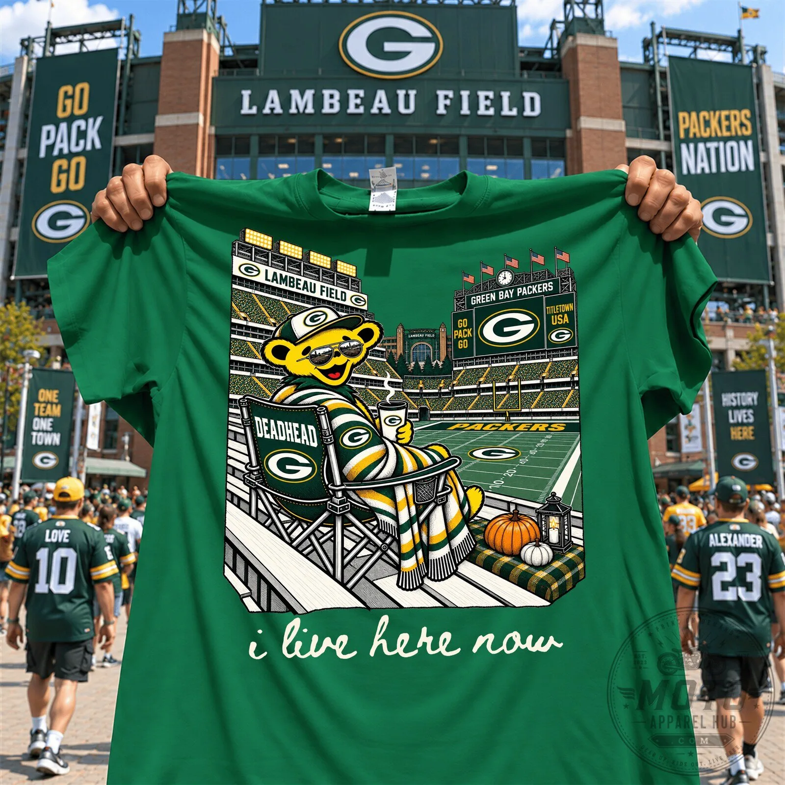 Grateful Dead Dancing Bear Green Bay Packers I Live Here Now T-Shirt