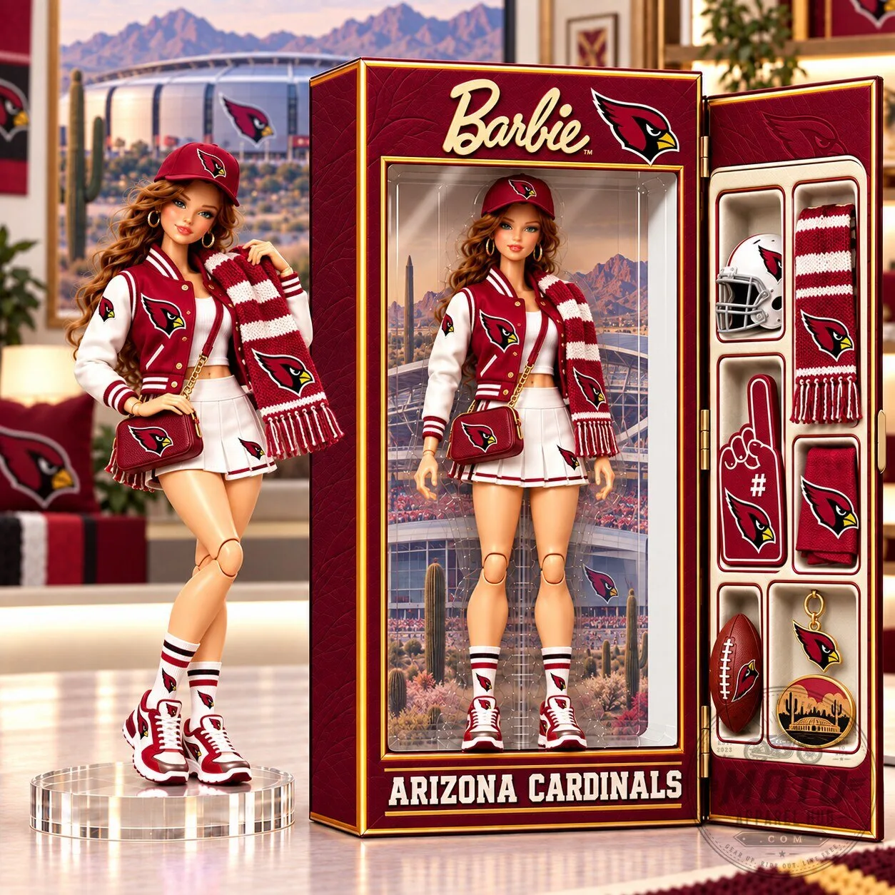 Collectible Arizona Cardinals Barbie Doll with Accessories Figure