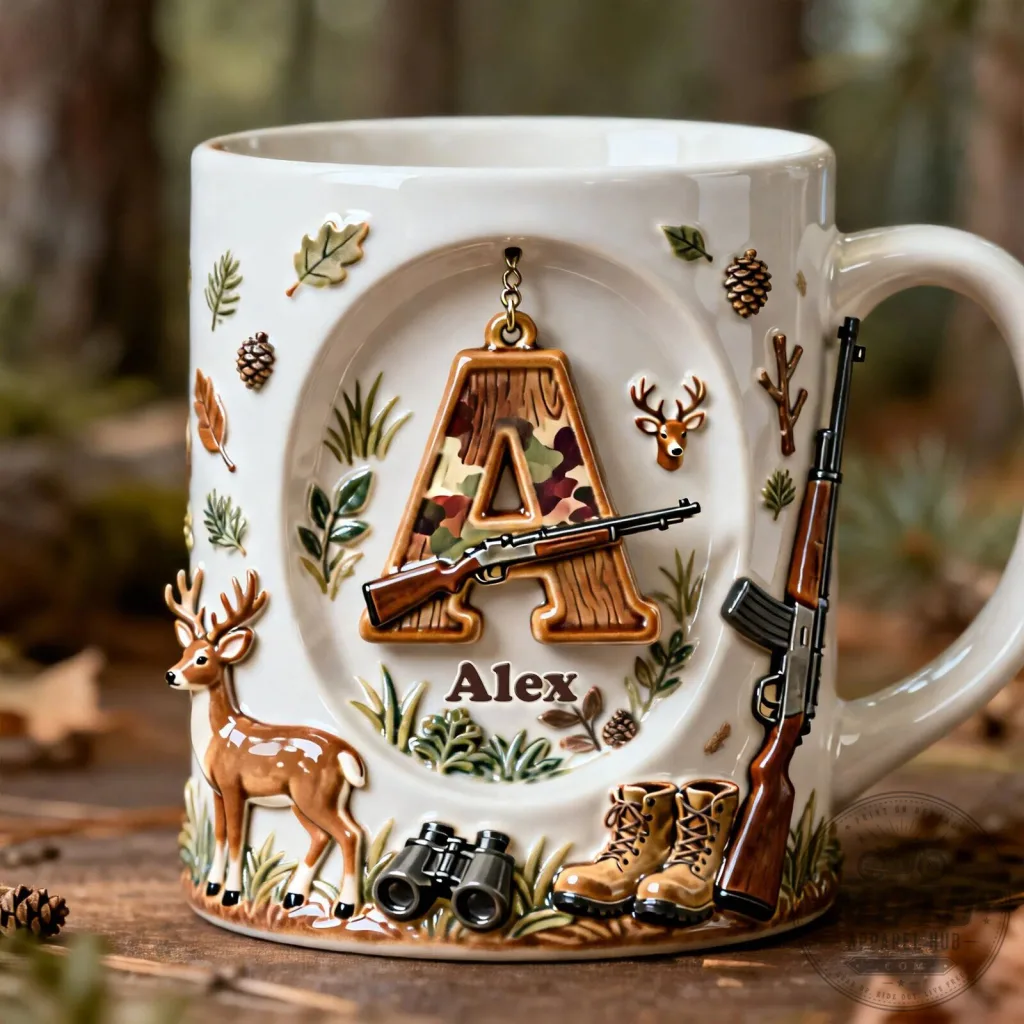 Personalized Hunting Initial Letter A Coffee Mug with Deer and Rifle Design Personalized Hunting Initial Letter A Coffee Mug with Deer and Rifle Design