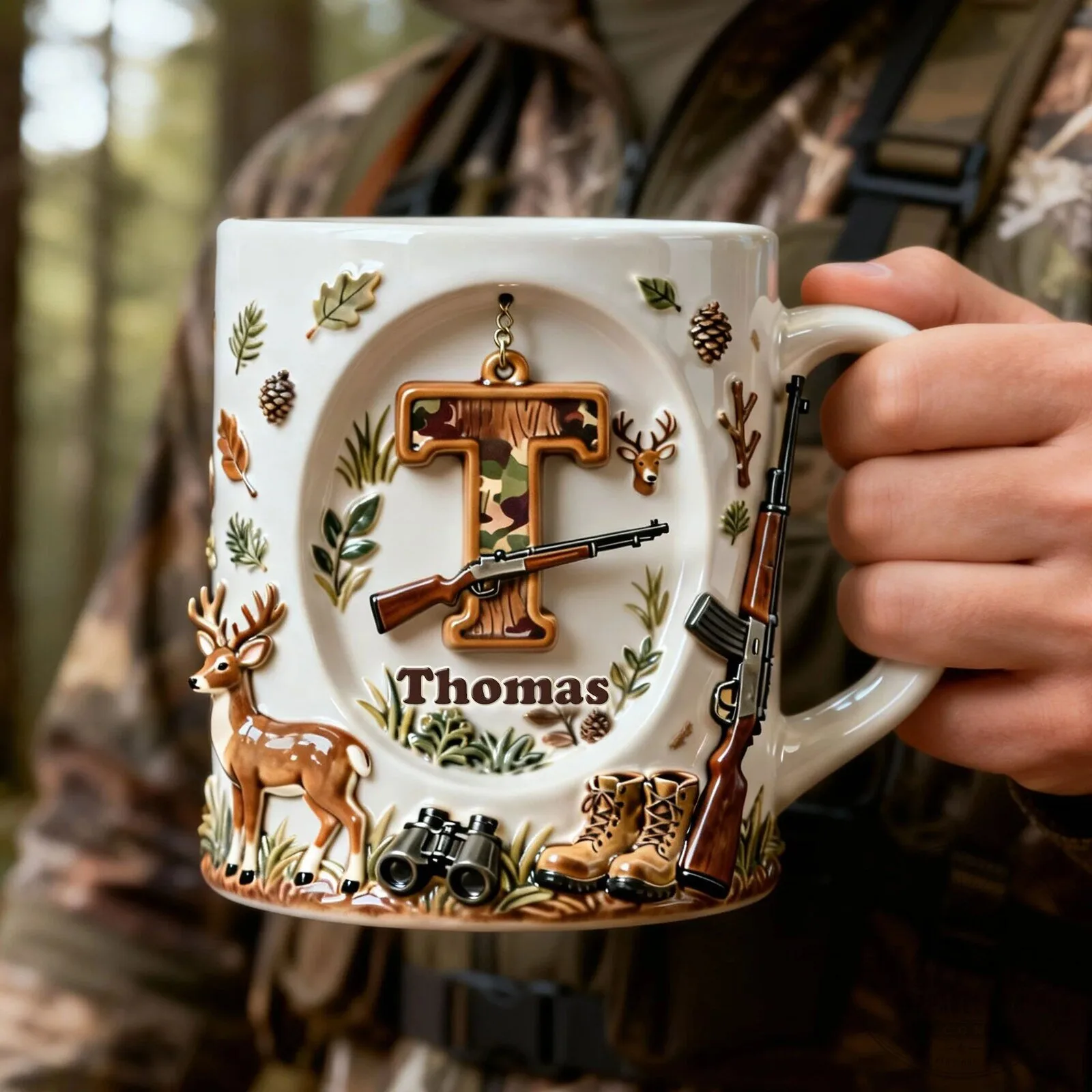 Personalized Hunting Initial Letter A Coffee Mug with Deer and Rifle Design 9 Personalized Hunting Initial Letter A Coffee Mug with Deer and Rifle Design