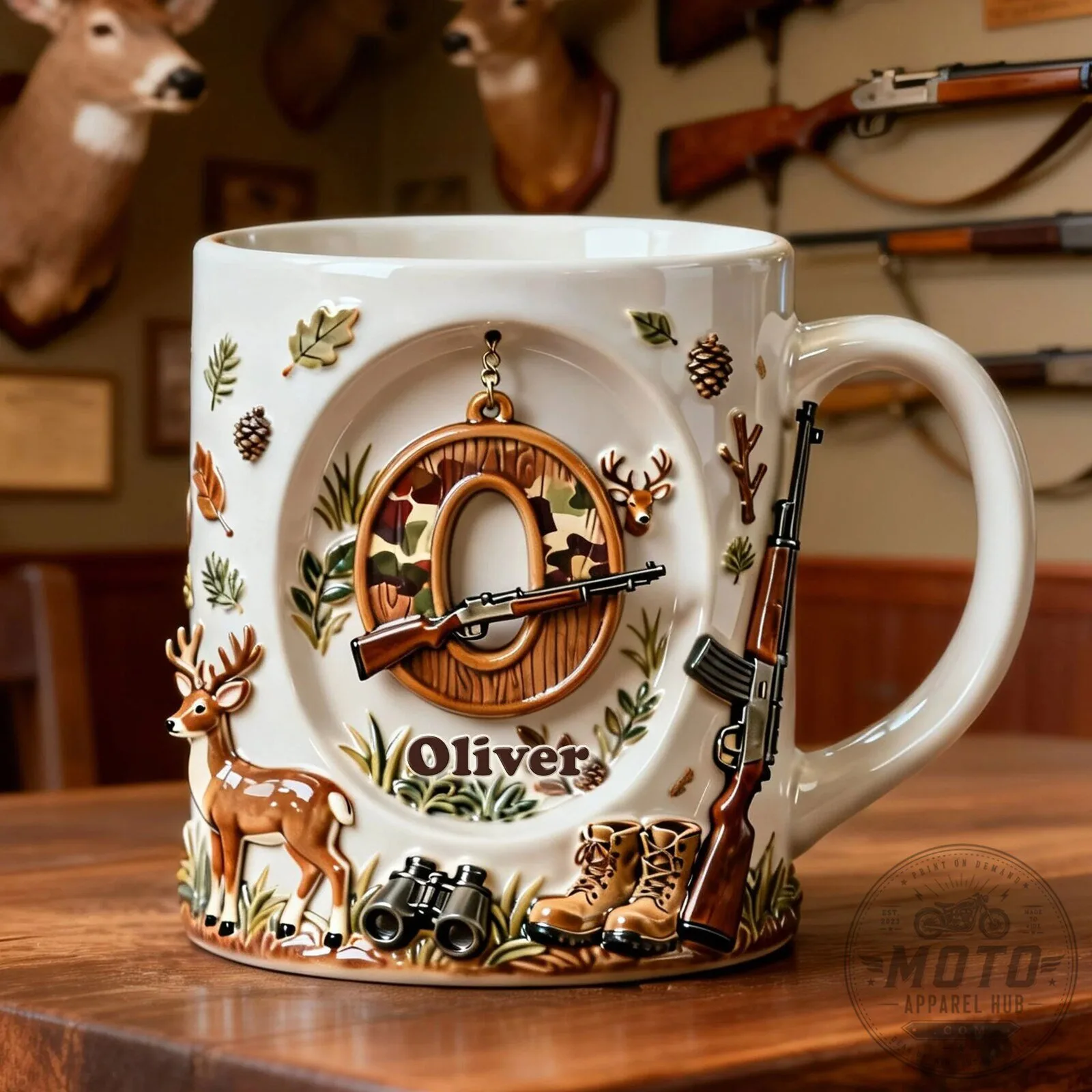 Personalized Hunting Initial Letter A Coffee Mug with Deer and Rifle Design 11 Personalized Hunting Initial Letter A Coffee Mug with Deer and Rifle Design