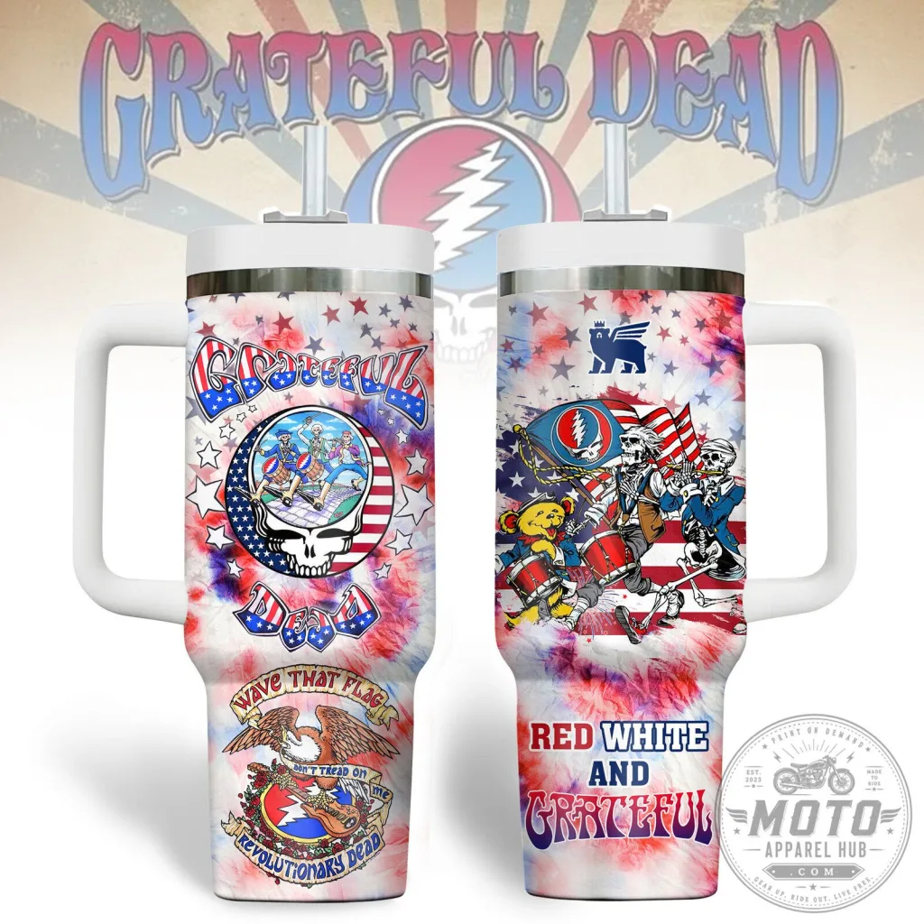 Grateful Dead Red White and Grateful 40oz Tumbler with Handle Grateful Dead Red White and Grateful 40oz Tumbler with Handle