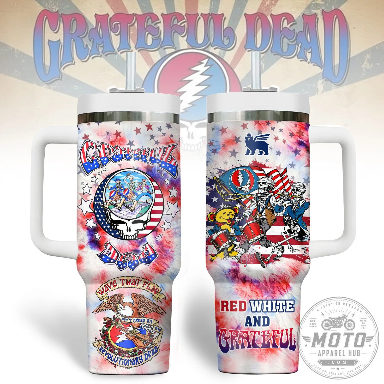 Grateful Dead Red White and Grateful 40oz Tumbler with Handle
