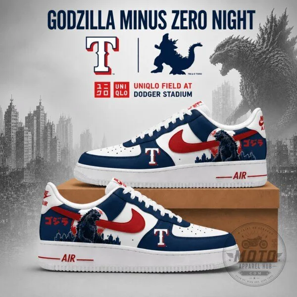 Godzilla Minus Zero Night Texas Rangers Baseball Team Sneakers