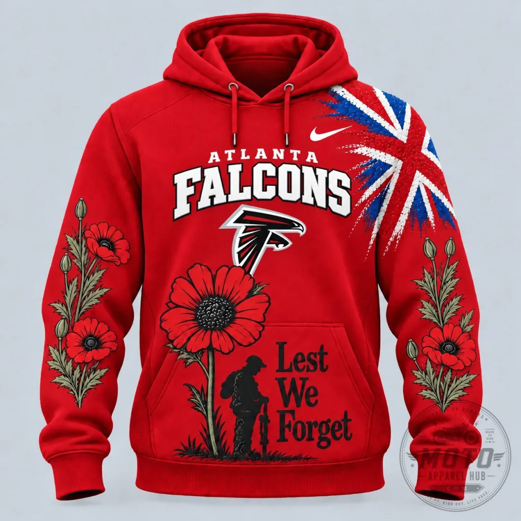 Atlanta Falcons Lest We Forget Remembrance Day Red Hoodie Atlanta Falcons Lest We Forget Remembrance Day Red Hoodie