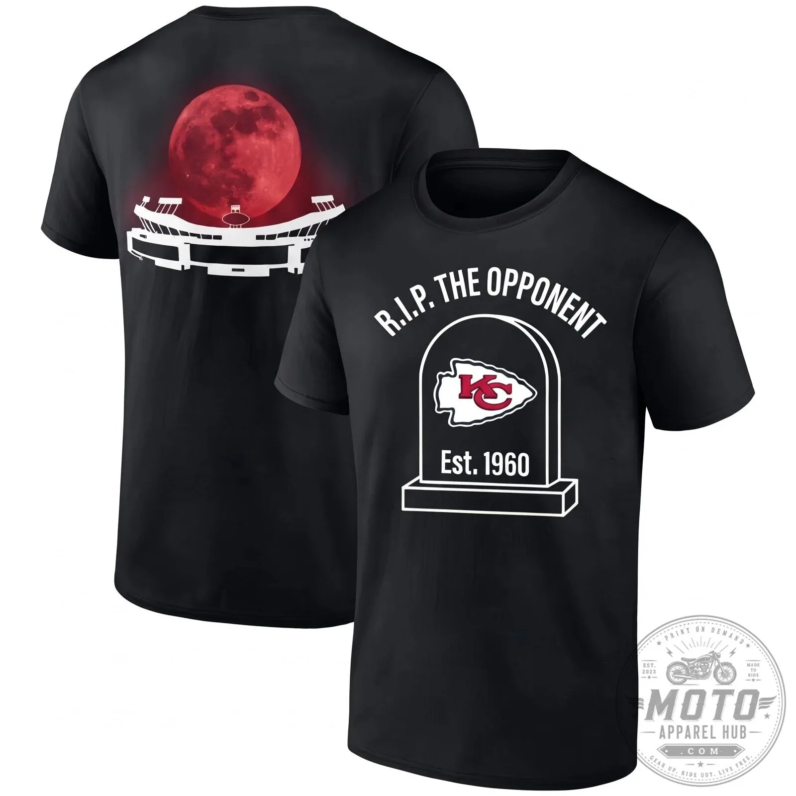 Kansas City Chiefs Halloween Red Moon Stadium Tombstone Black T-Shirt