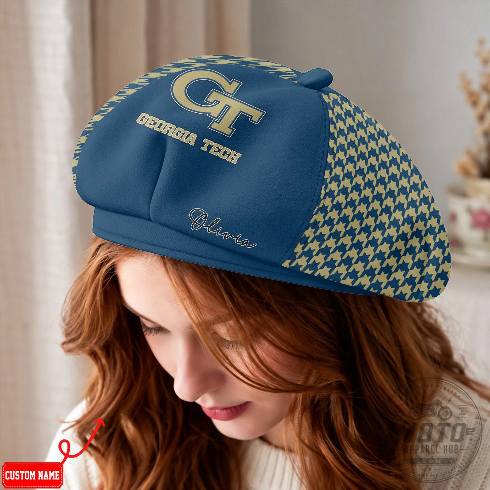 Georgia Tech Yellow Jackets NCAA Women's Beret Hat with Custom Name