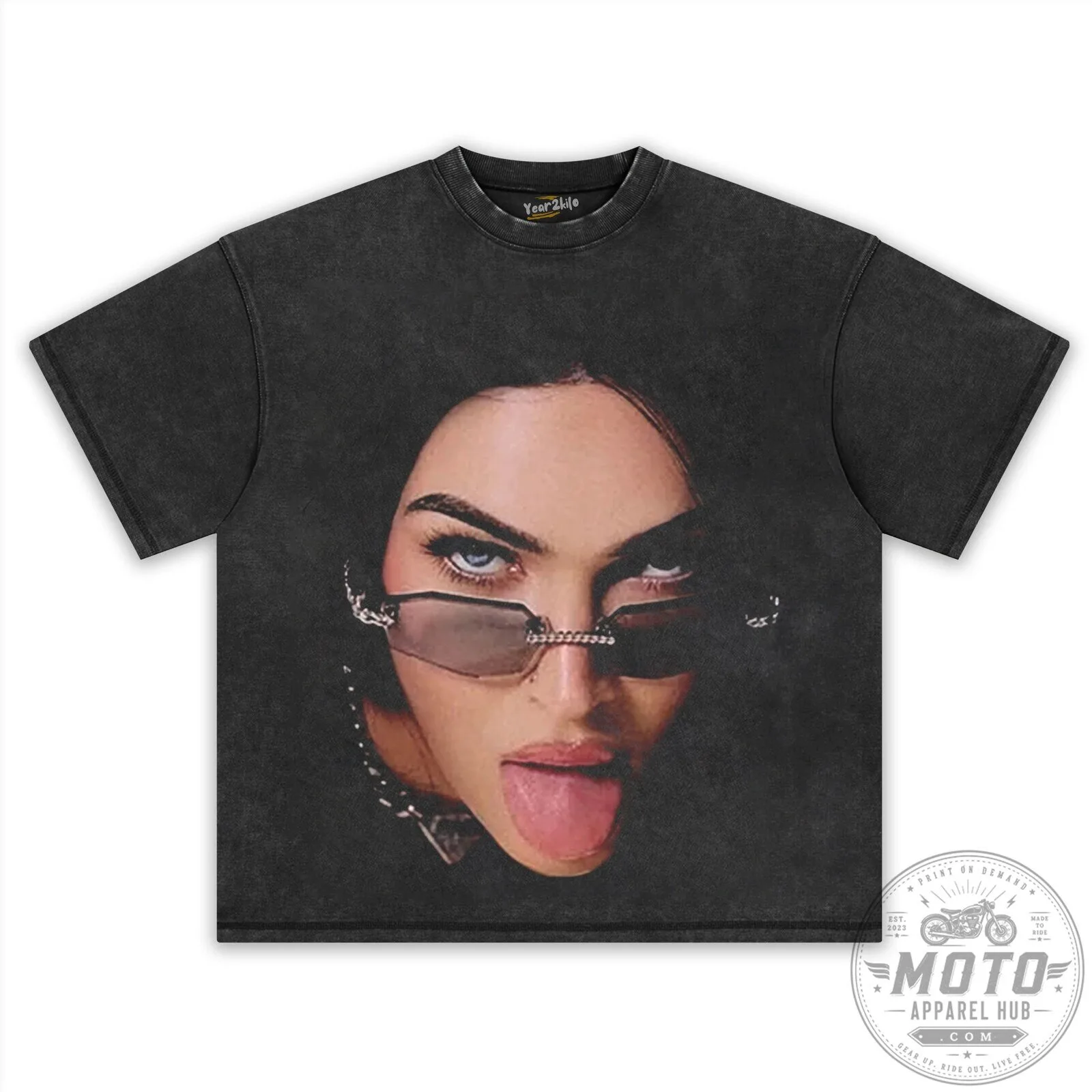 Megan Fox Iconic Tongue Out Pose Black Graphic T-Shirt 12 Megan Fox Iconic Tongue Out Pose Black Graphic T-Shirt
